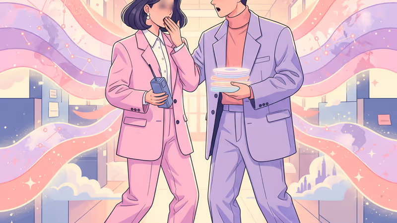 Park Shin Hye and Cho Han Gyul encountering each other in a 90s office hallway.