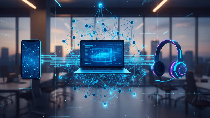 Conceptual image of AI-driven future contact centers by Parloa