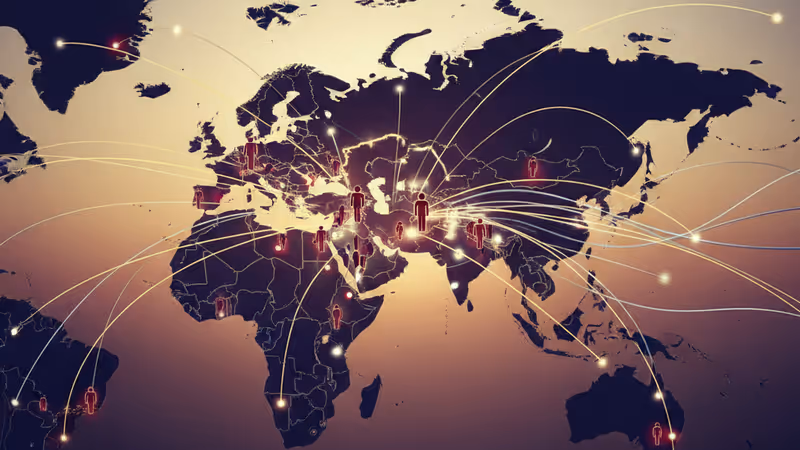 A digital map showing Kazakhstan as a technological link between the US and China.