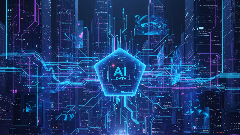 Digital interface showing AI data flowing into a Pentagon-shaped structure
