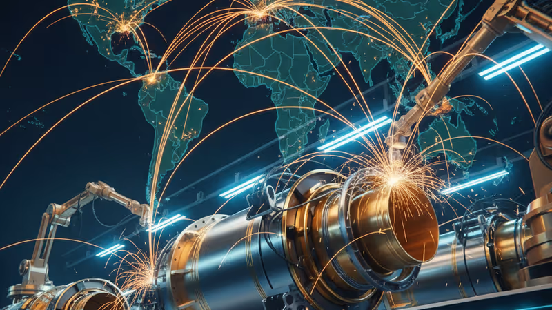 正在生產線上的大型火箭發動機組件