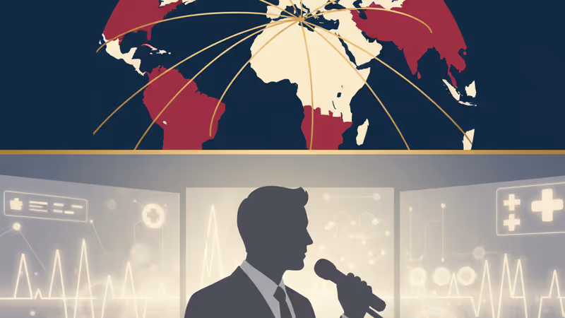 カンファレンスで発言する製薬業界の幹部と科学の象徴