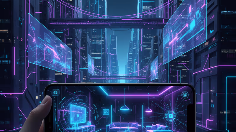 透過手機 AR 掃描技術展示 Philips Hue 燈具空間位置的場景