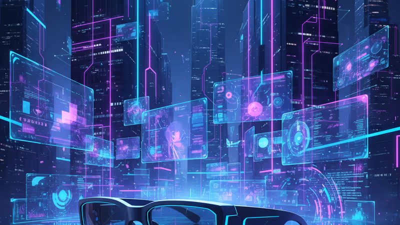 Futuristic AR glasses with digital data streams