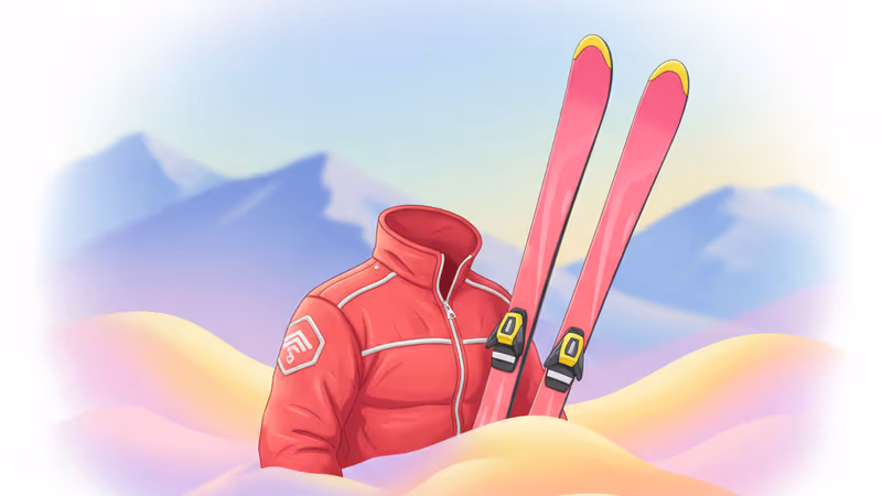 アルプスの雪山で赤いジャケットを着てスキーをする人物のイメージ