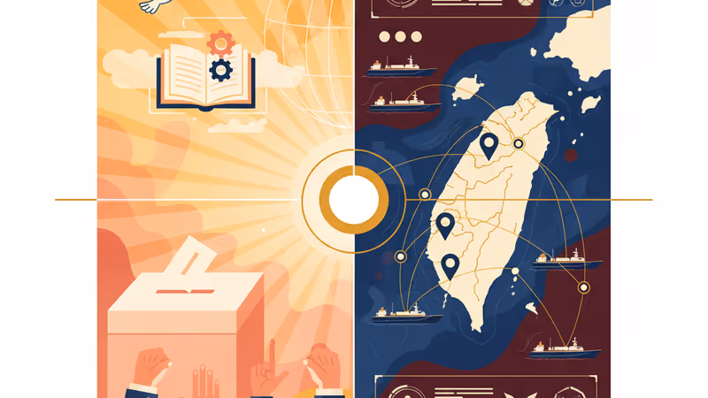 대만 해협의 위성 지도 위로 디지털 감시 데이터가 표시된 모습