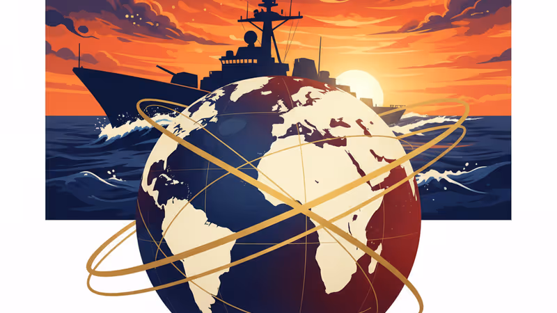 Silhouetted military vessel during a sunset mission