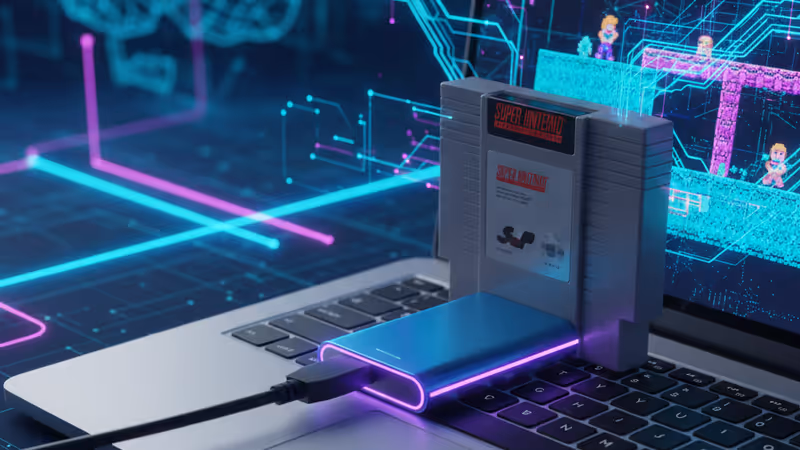 正在插入 SN Operator 的超級任天堂卡帶