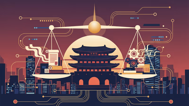 象徵南韓政權的青瓦台建築與金錢交織的意象