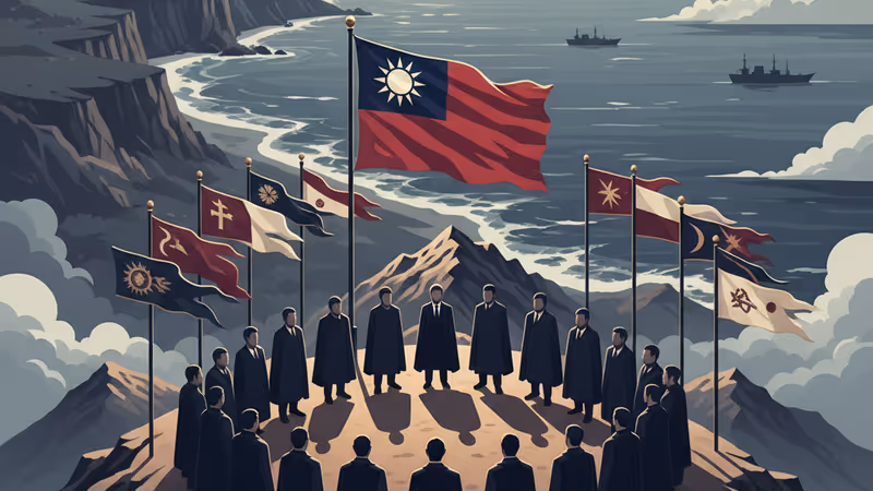 폭풍전야의 대만 해안가와 휘날리는 대만 국기