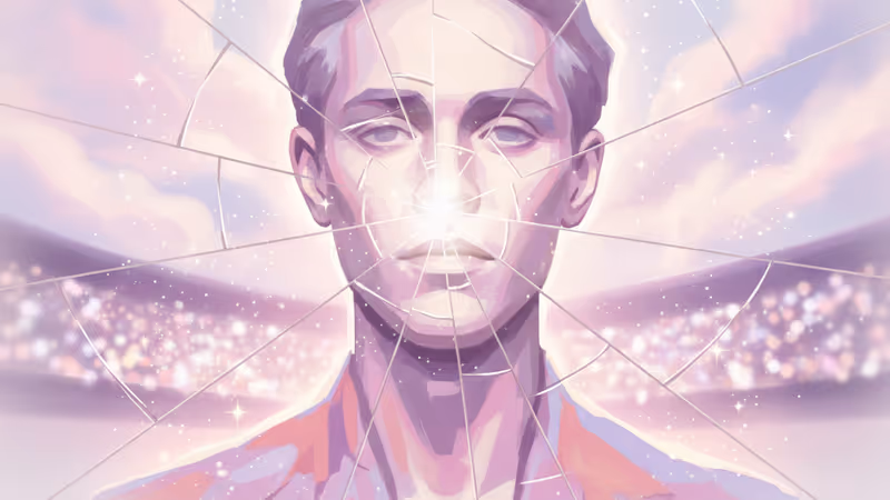 Shattered glass over a portrait representing a broken reputation