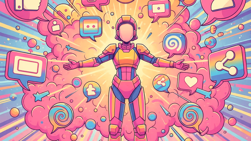 Realistic game character surrounded by generic dialogue speech bubbles