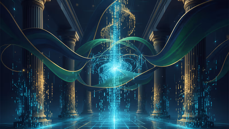 高盛代幣化戰略象徵圖：數位化網格與流動的金融代幣