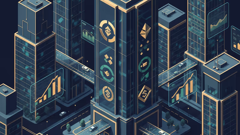 PwCのロゴが入ったモダンなオフィスとデジタル通貨のホログラム