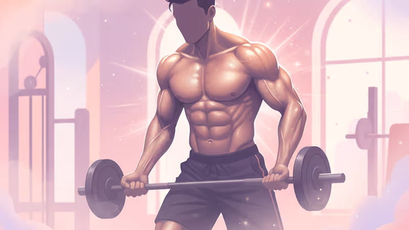 A cinematic silhouette of an artist exercising in a gym.