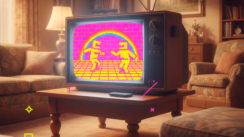 レトロなテレビとコメディステージのシルエット