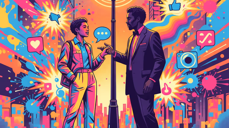 象徵明星與粉絲溫馨互動的城市街頭剪影