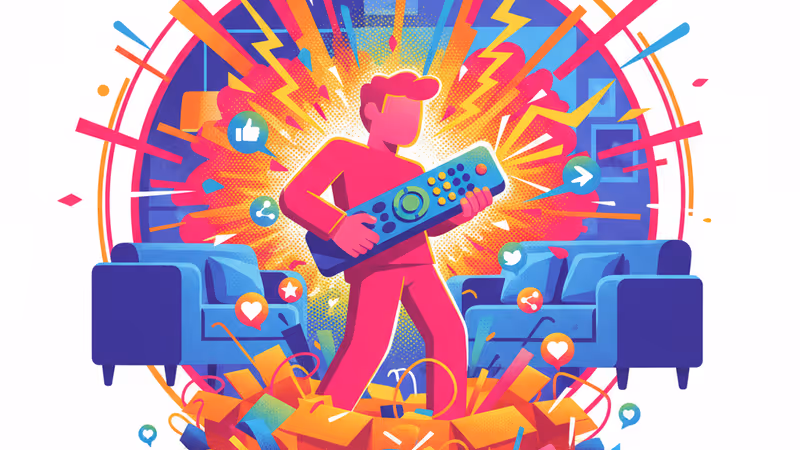 A person frustrated by a TV remote and bad packaging