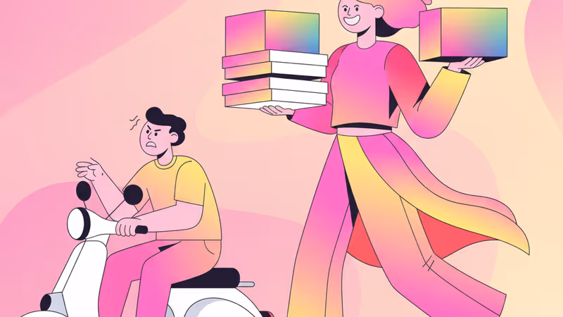 Person holding donut boxes with a shocked driver in background