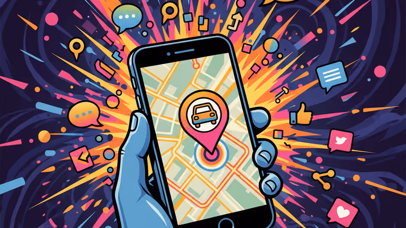 어두운 방에서 스마트폰의 위치 추적 앱을 확인하는 모습