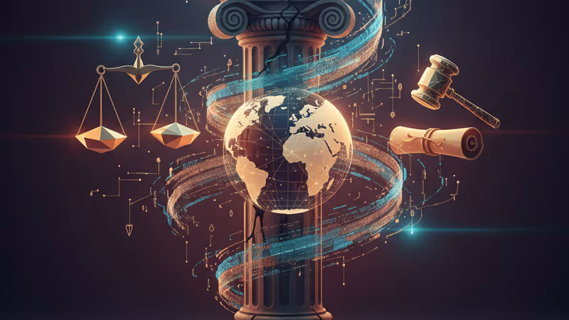 傳統建築結構與流動數位光影融合的意象