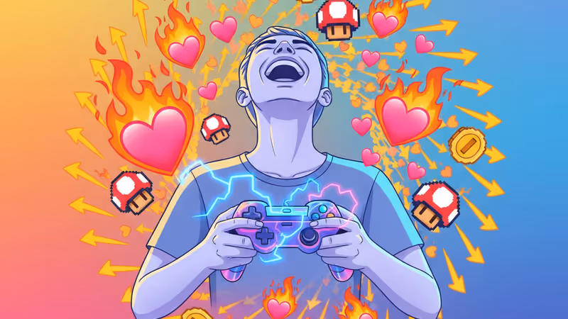 一位看著手機螢幕開懷大笑的玩家