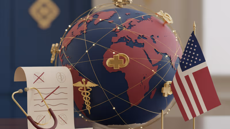 米国とデンマークの国旗が背景にある、削減されたワクチンのイメージ図