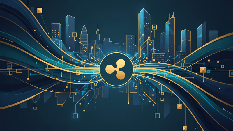 Ripple 標誌與盧森堡金融區背景的數位支付示意圖
