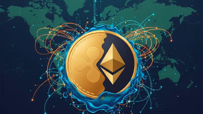 Digital asset image combining Ripple and Ethereum logos