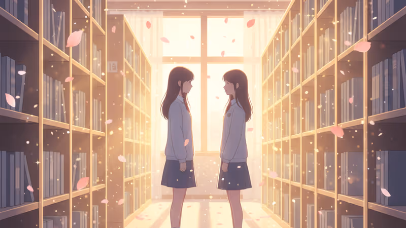 교복을 입은 조준영과 이재인이 학교 복도에서 등지고 서 있는 모습