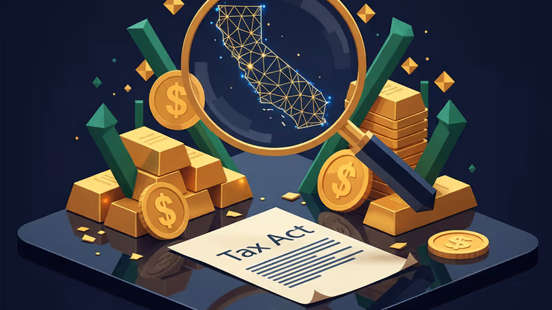 Magnifying glass over California tax documents