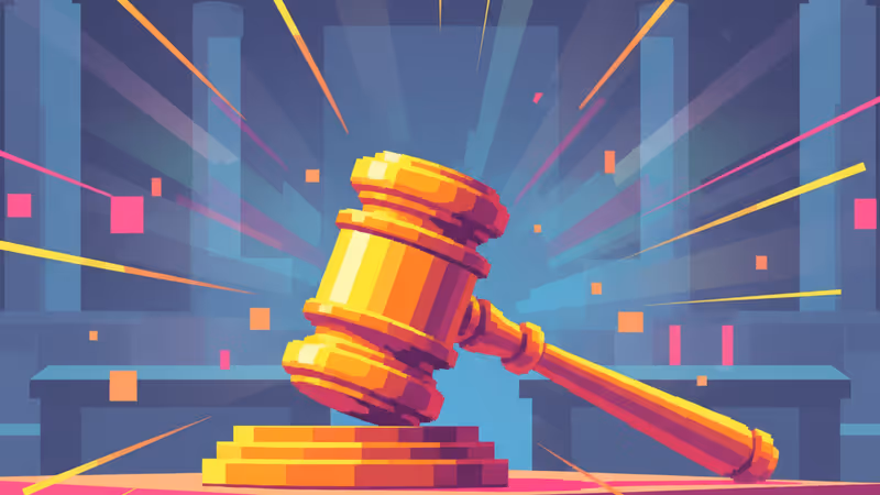 裁判所の法廷スケッチを描く手元と木槌