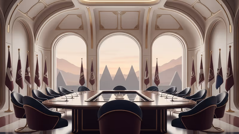 View of a diplomatic meeting room in Abu Dhabi for the trilateral talks between Russia, Ukraine, and the US.