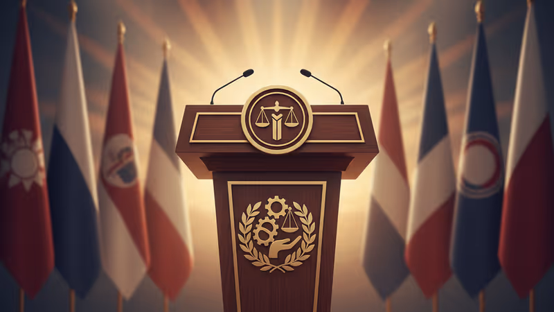 エアフォースワン機内で記者団に語るトランプ大統領