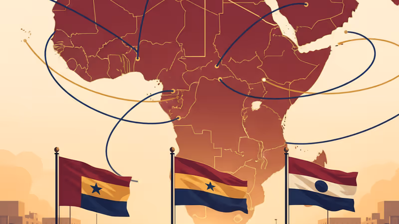 바마코 사헬 동맹 광장에 세워진 말리, 부르키나파소, 니제르의 국기