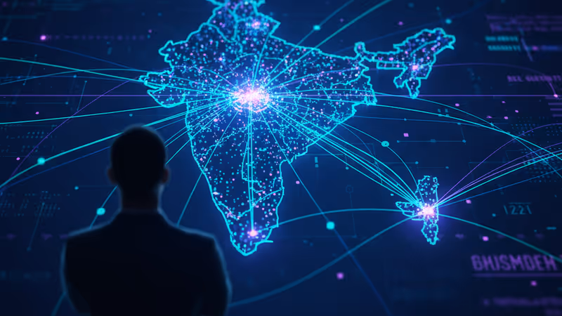 인도 지도를 배경으로 한 AI 기술 연결망 이미지