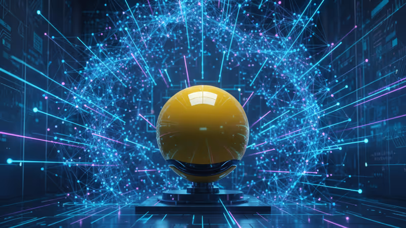 A Samsung Ballie robot sitting in a tech lab