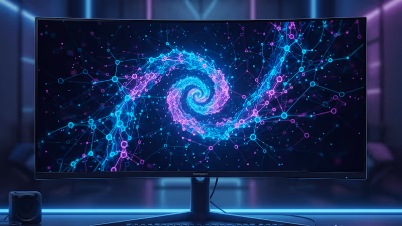 安裝在桌面上的三星 32 吋電競顯示器