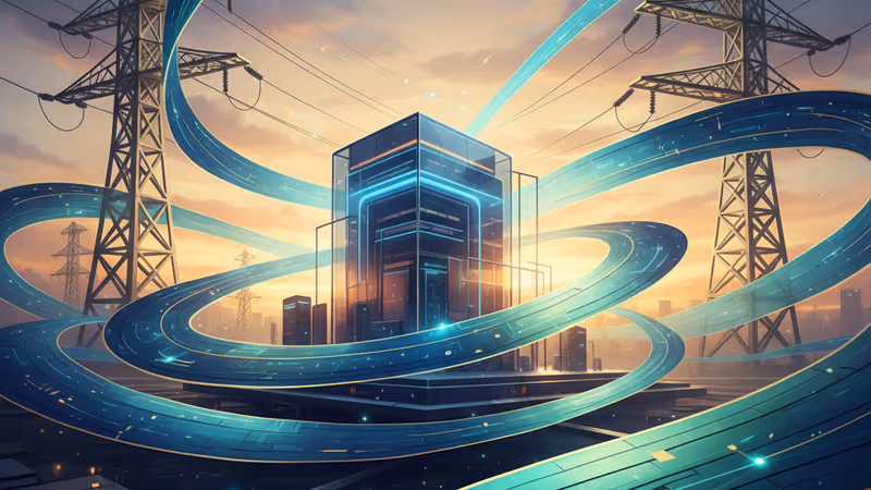 데이터센터와 에너지 흐름이 결합된 디지털 미래 경제 컨셉 이미지