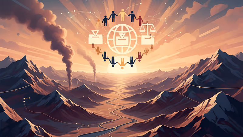 연기 피어오르는 예멘 산악 지대 전경