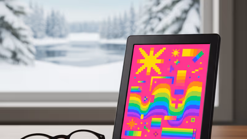 A Kindle e-reader displaying a Rachel Reid book cover on a wooden table