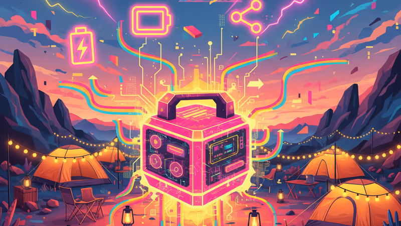 Jackeryの大型ポータブル電源が家庭で冷蔵庫に接続されている様子