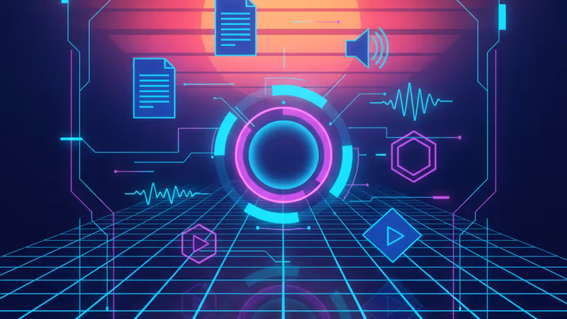 1ForAll AI 標誌與多個媒體製作圖示匯聚在一起的視覺圖