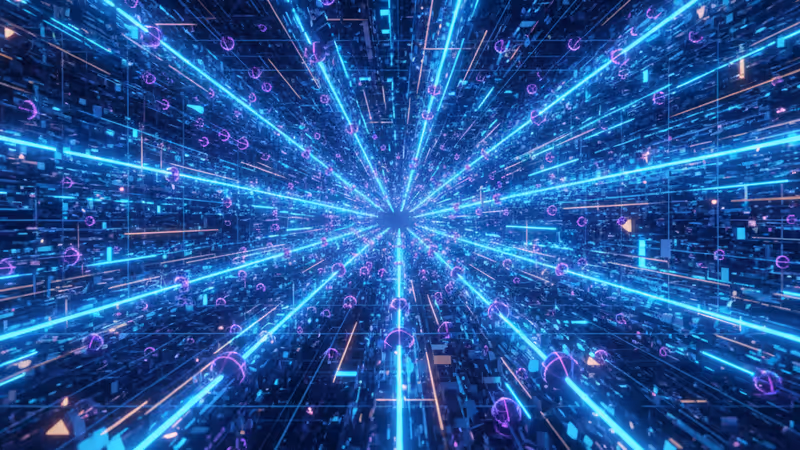 Abstract digital circuit visualization representing data repetition and flow