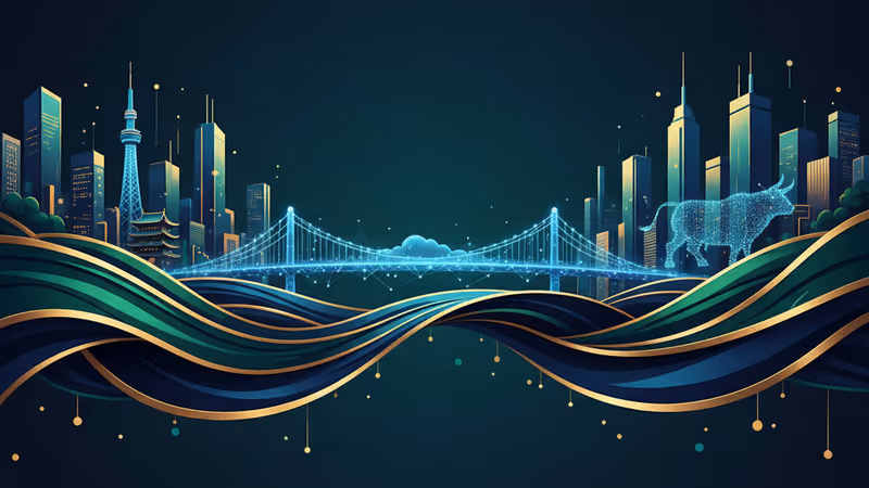 Digital data network connecting the financial districts of Tokyo and New York.