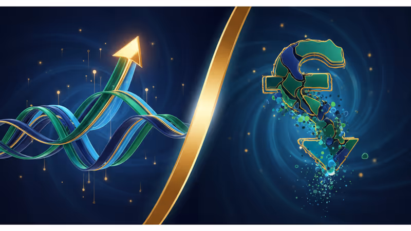 Financial graphic contrasting rising stock indices with a falling KRW symbol