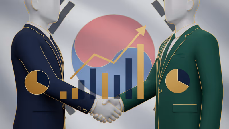 US and South Korean officials meeting with financial charts