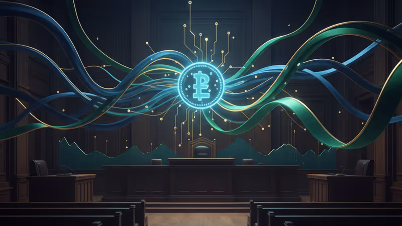 SECビルと暗号資産のシンボルが重なるイメージ