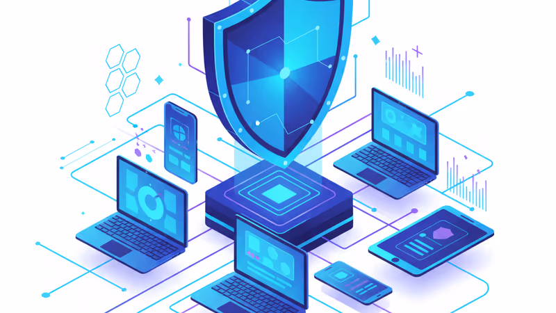 複数のデバイスを保護するデジタルシールドと暗号化のイメージ