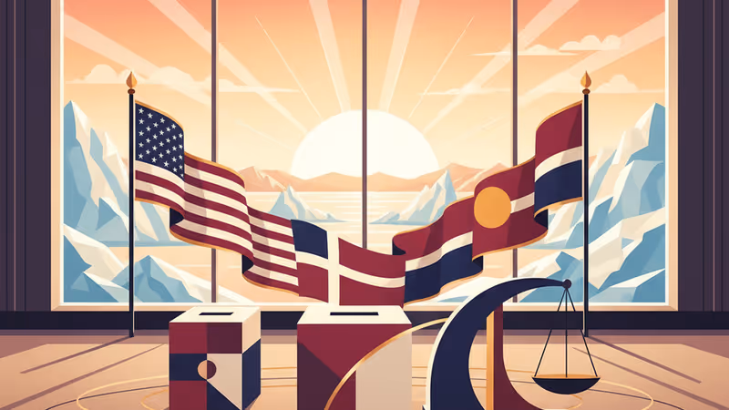 북극권 지도 위에서 미국과 덴마크의 협력을 상징하는 시각 자료